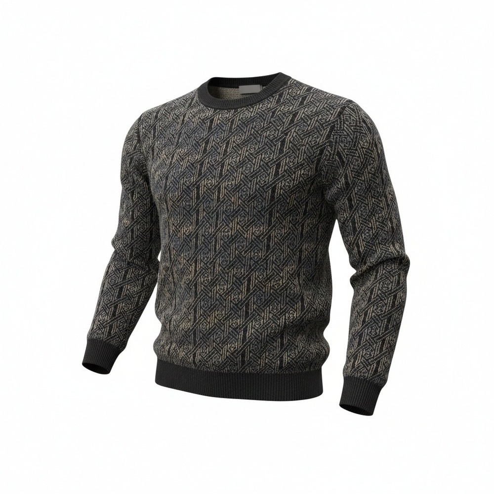 Claiborne Mens Vintage Geometric Knit Grandpa Sweater Gray Black Large‎ Cotton